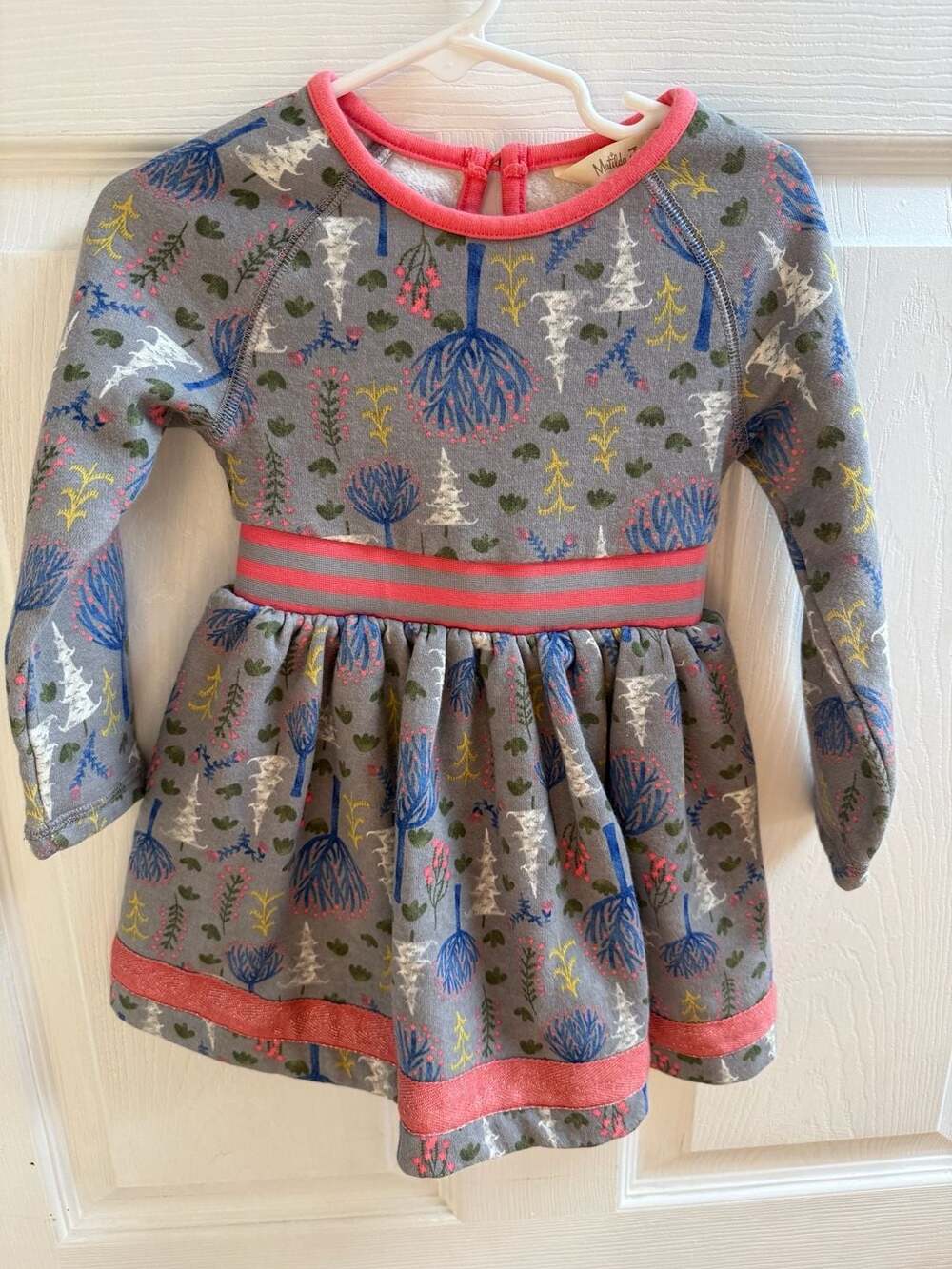 Matilda Jane Around Town Make Believe Trees Gray Fleece Lined Dress Size 6